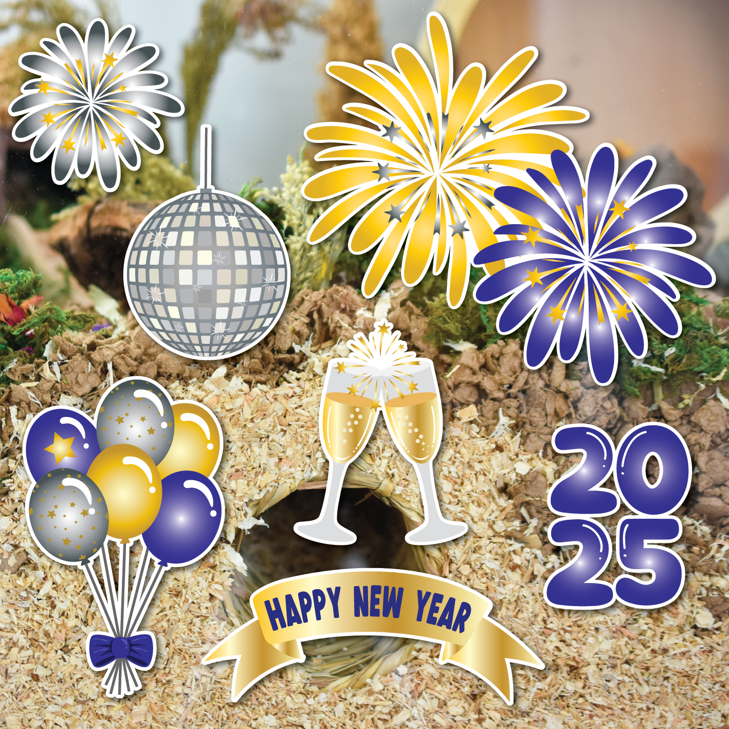 New Years Eve | Static Cling | Pet Cage Theme