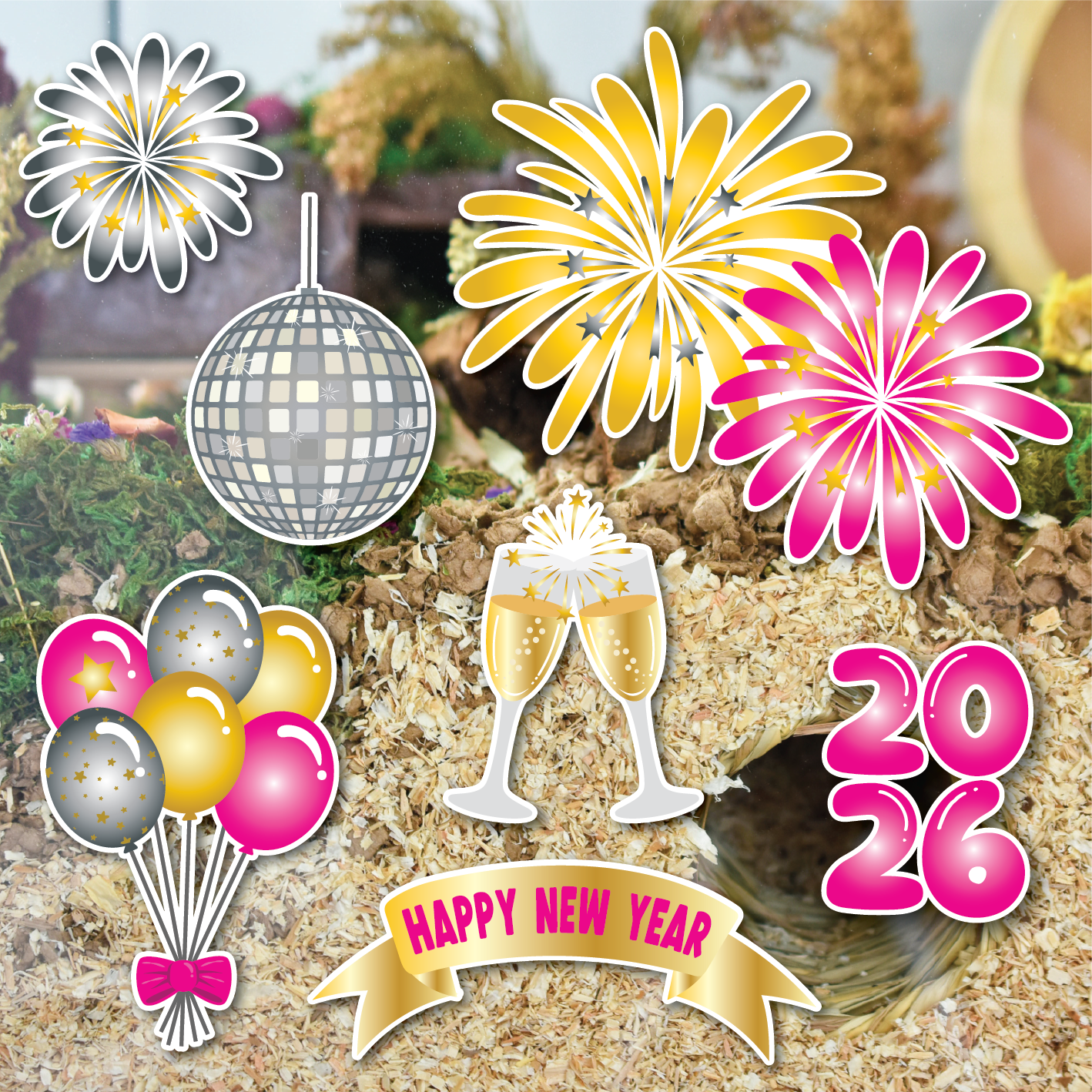 New Years Eve | Static Cling | Pet Cage Theme