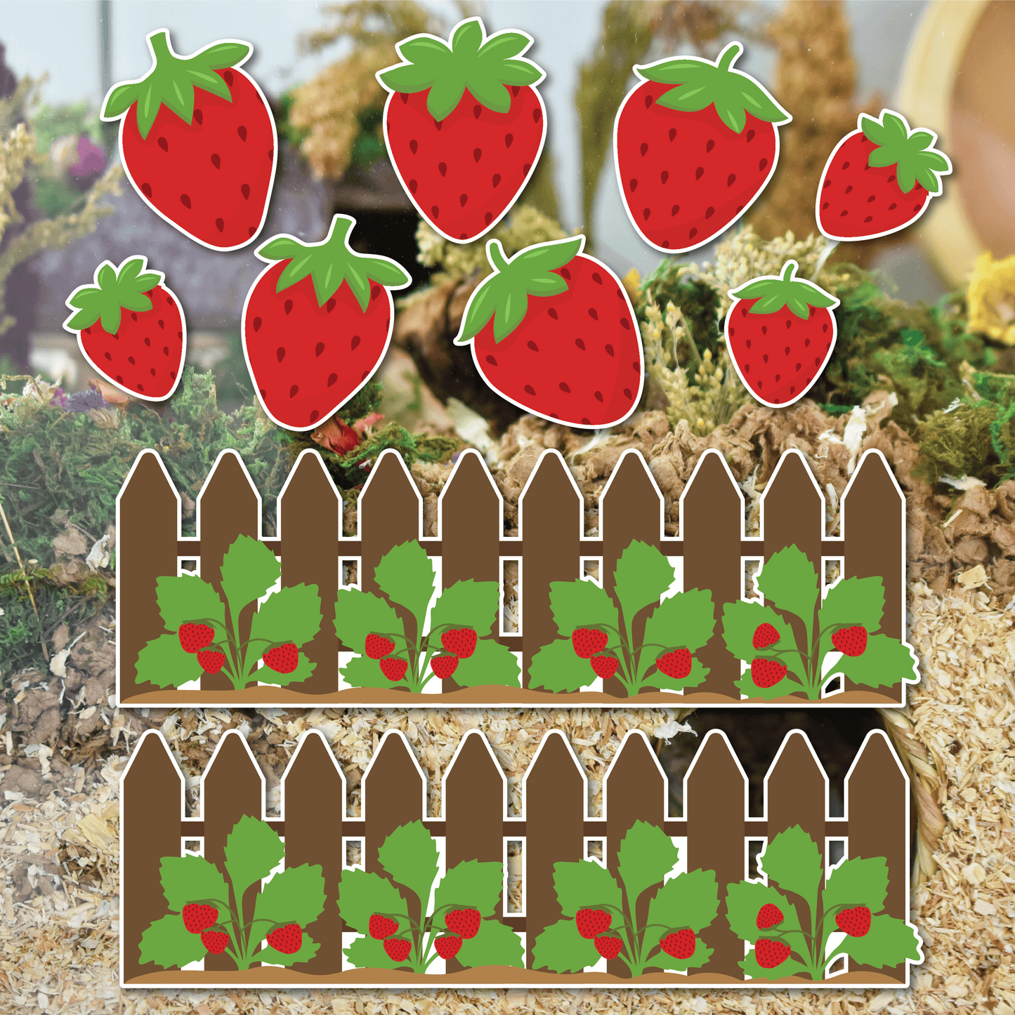 Strawberry Fields | Static Cling | Pet Cage Theme