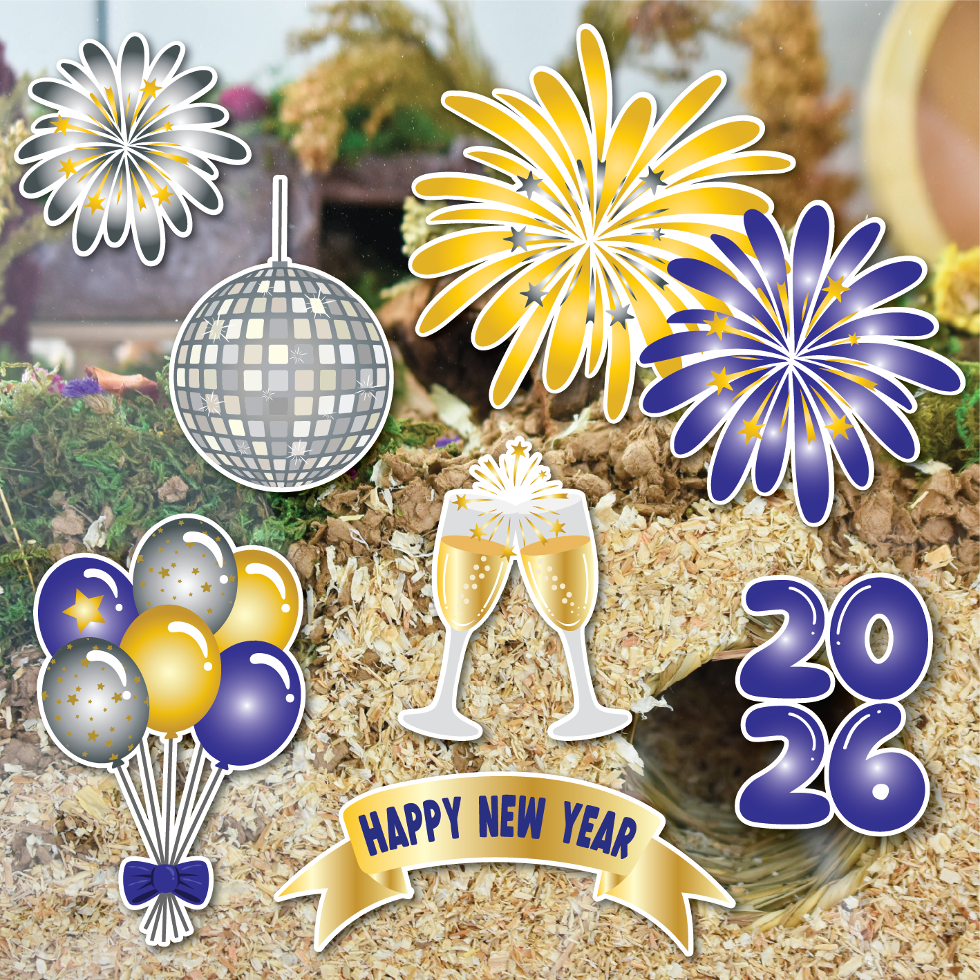 New Years Eve | Static Cling | Pet Cage Theme