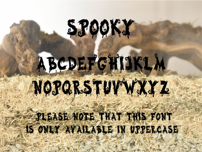 Font & text examples of spooky pet name stickers by Furnishables