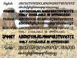 Examples of Furnishables font options with upper and lower case a-z 