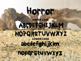 Font & text examples of spooky pet name stickers by Furnishables