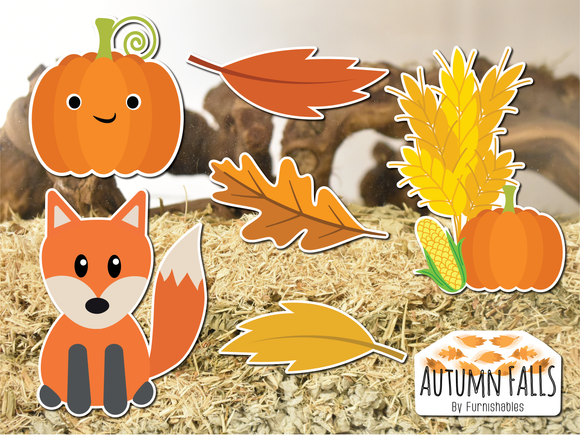 Autumn themed static cling stickers for decorating small pet tanks, cages and habitats - made by Furnishables