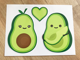 Furnishables avocado themed sticker set on a wooden background