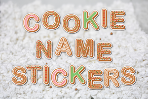 Mockup of the cookie themed font of Furnishables pet cage name stickers. 
